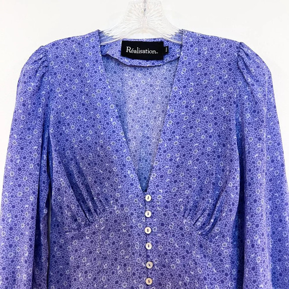 Realisation Par The Vivienne Purple Floral 100% Silk Button Down Maxi Dress XXS - Picture 8 of 10